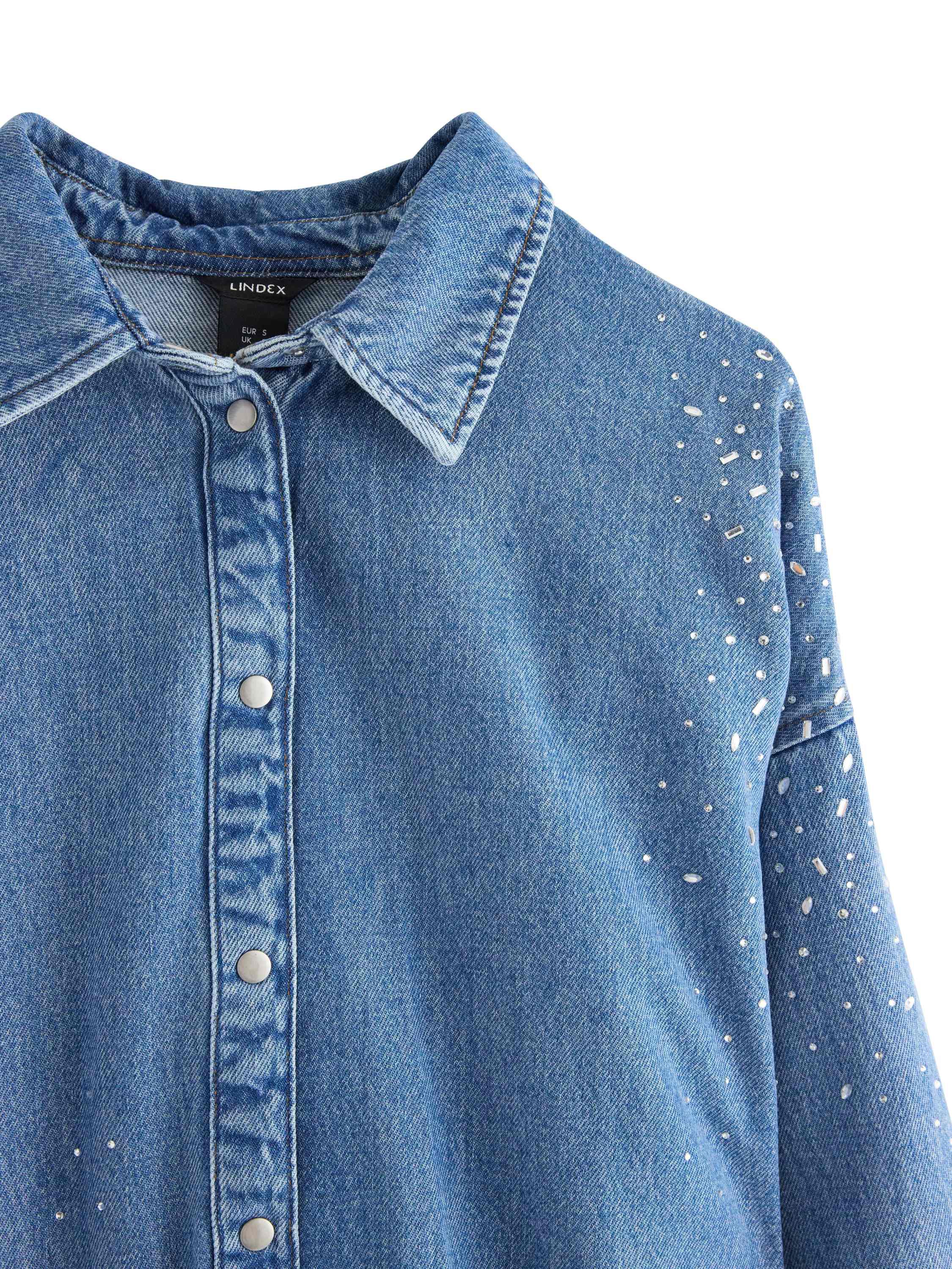 Oversized denim shirt in cotton wit