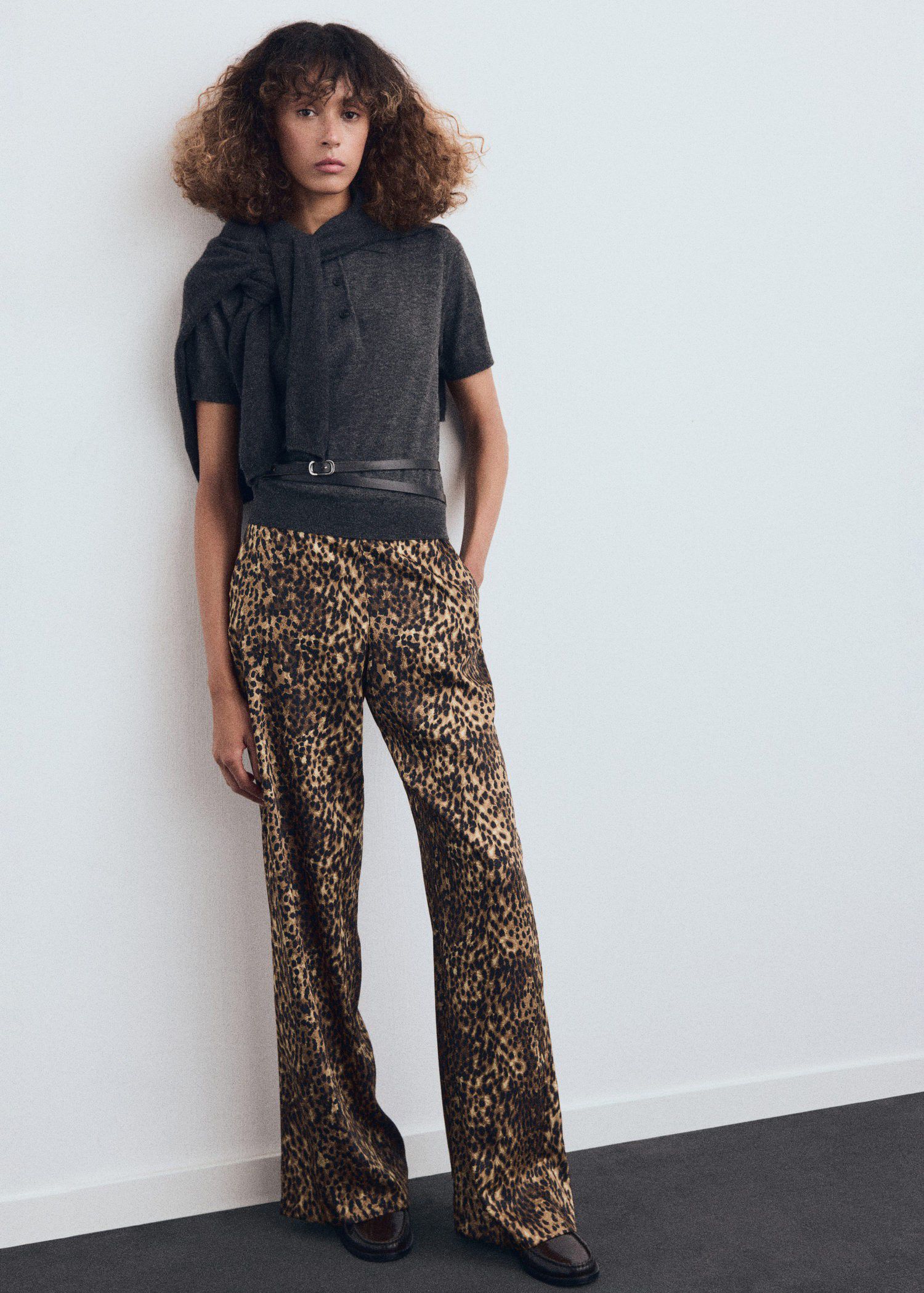 Leopard-print satin trousers