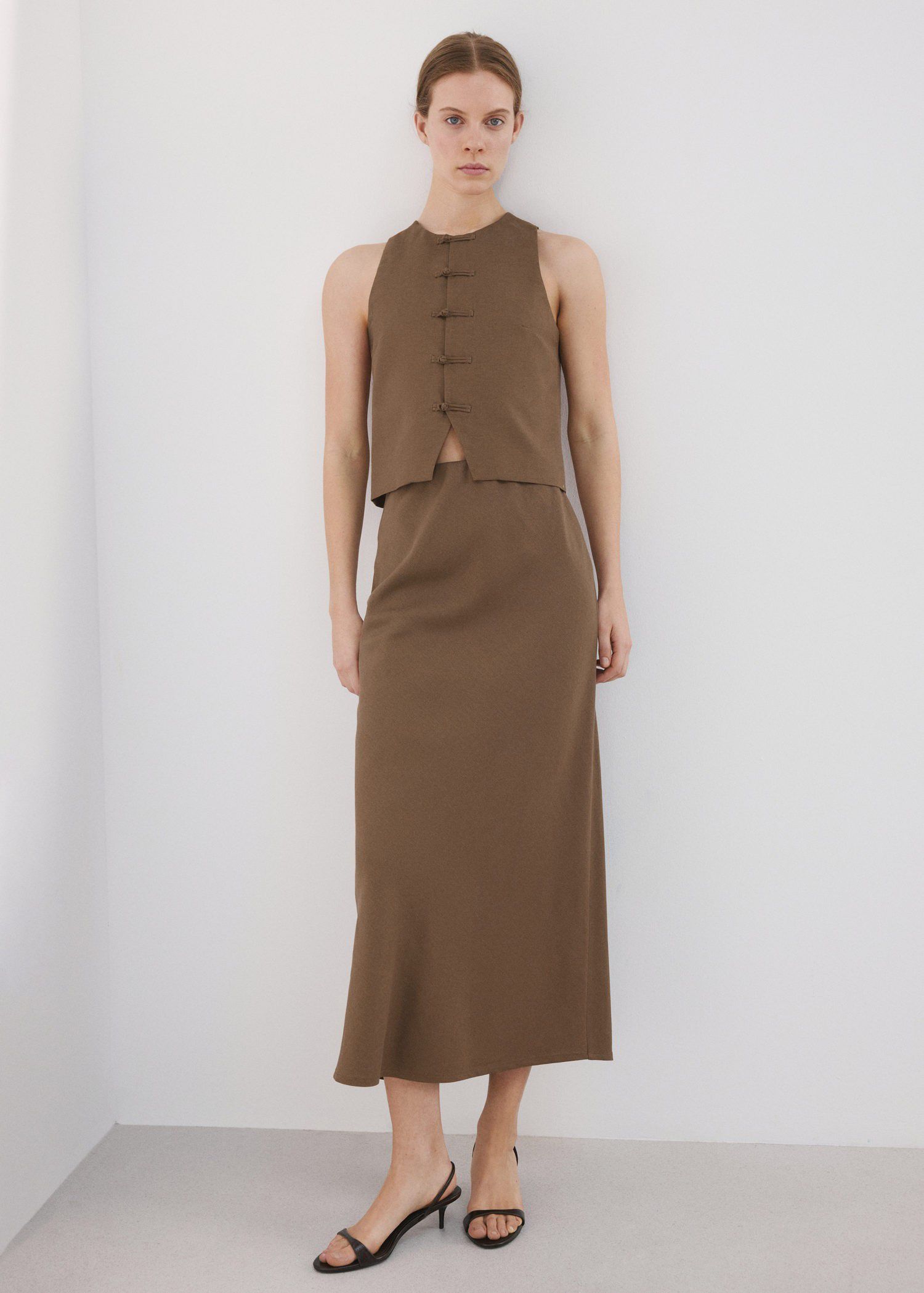 Linen-blend straight skirt