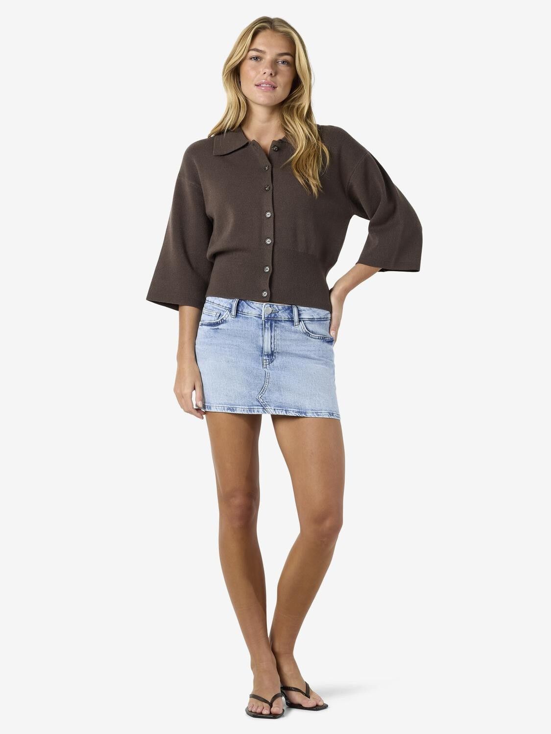 NMSHYLA 3/4 SLEEVE KNIT POLO CARDIG