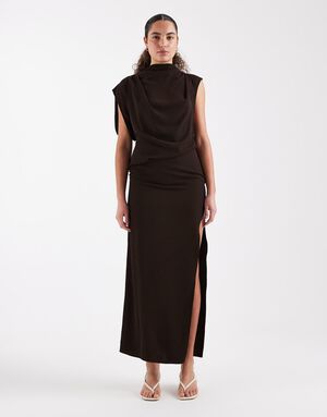 TSABBY DRAPEY HIGH NECK DRESS WVN