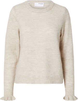 SLFLULU LS WOOL KNIT FRILL CUFF O-NECK N