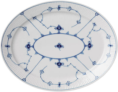 Blue Fluted Plain Dish Oval 35cm