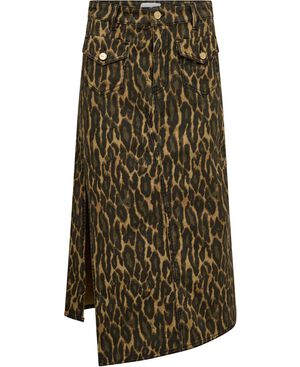 Print Denim Midi Skirt