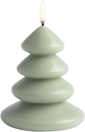 LED candle Christmas tree, Sage green, Smooth, 11x13 cm