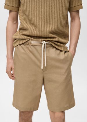 Linen bermuda shorts with drawstrin