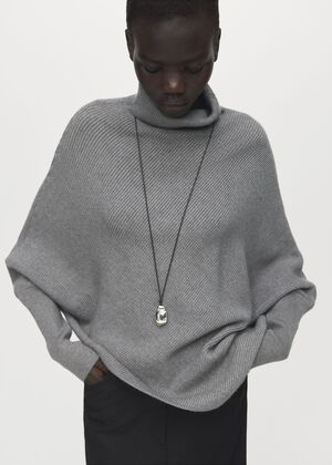 Sweater with asymmetrical roll neck