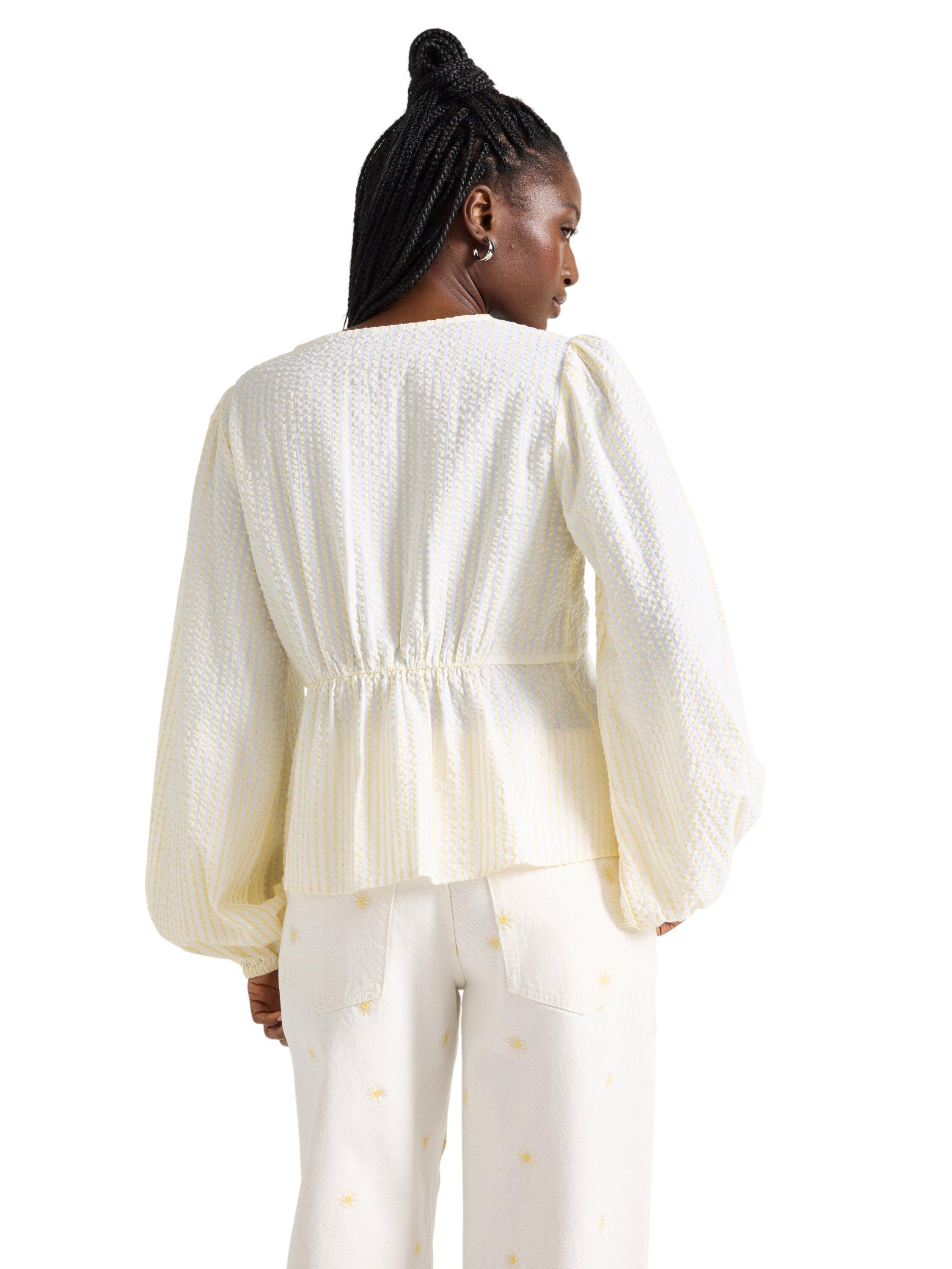 Vevd bluse i bomull med lange ermer