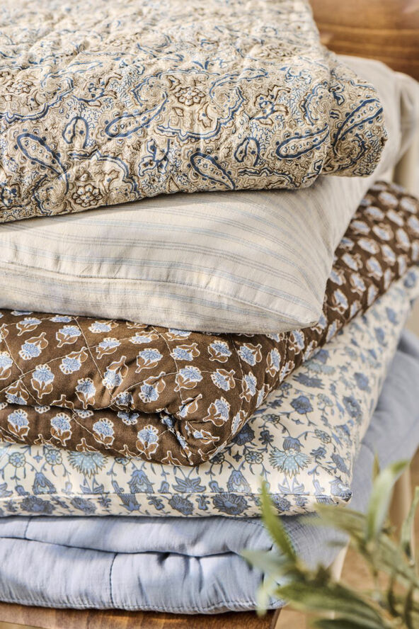 Pude natur m/lyseblå striber