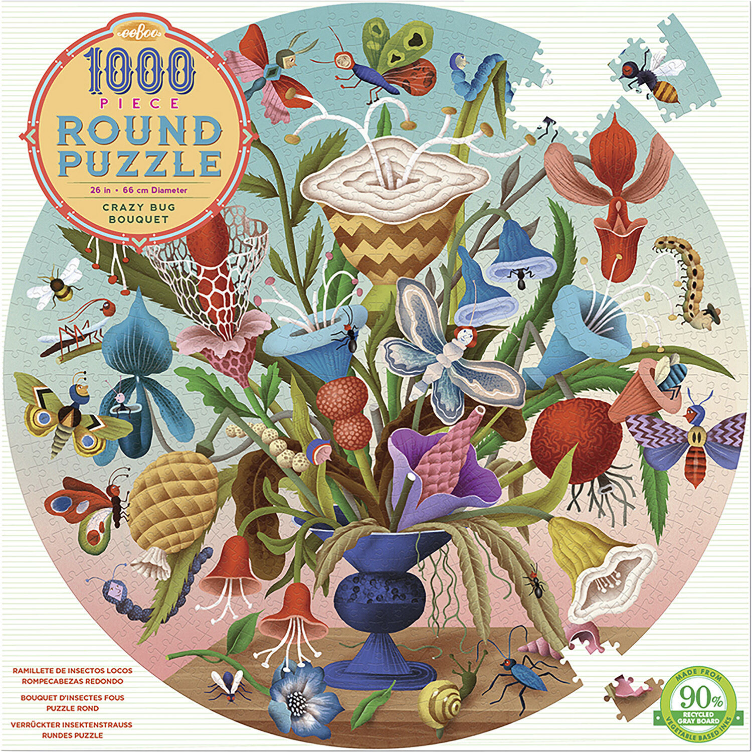 eeBoo - Rundt puslespil 1000 brk - Blomsterbuket