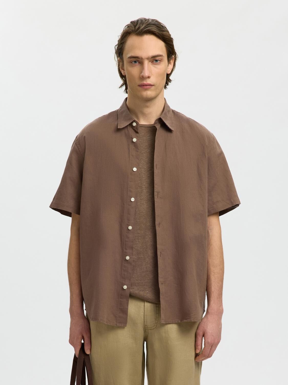 SLHREGCLAY LINENBLEND SS SHIRT CLA