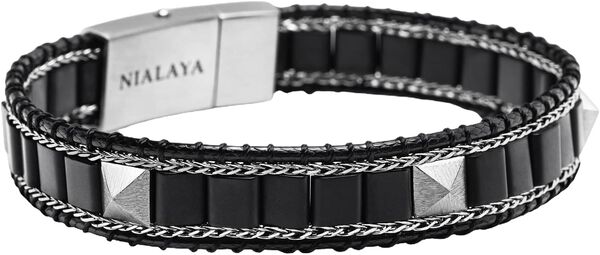 Black Onyx Stud Bracelet With Silver