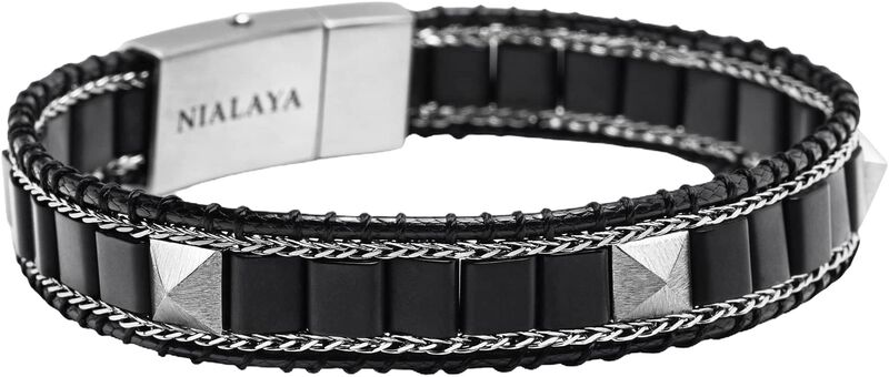 Black Onyx Stud Bracelet With Silver
