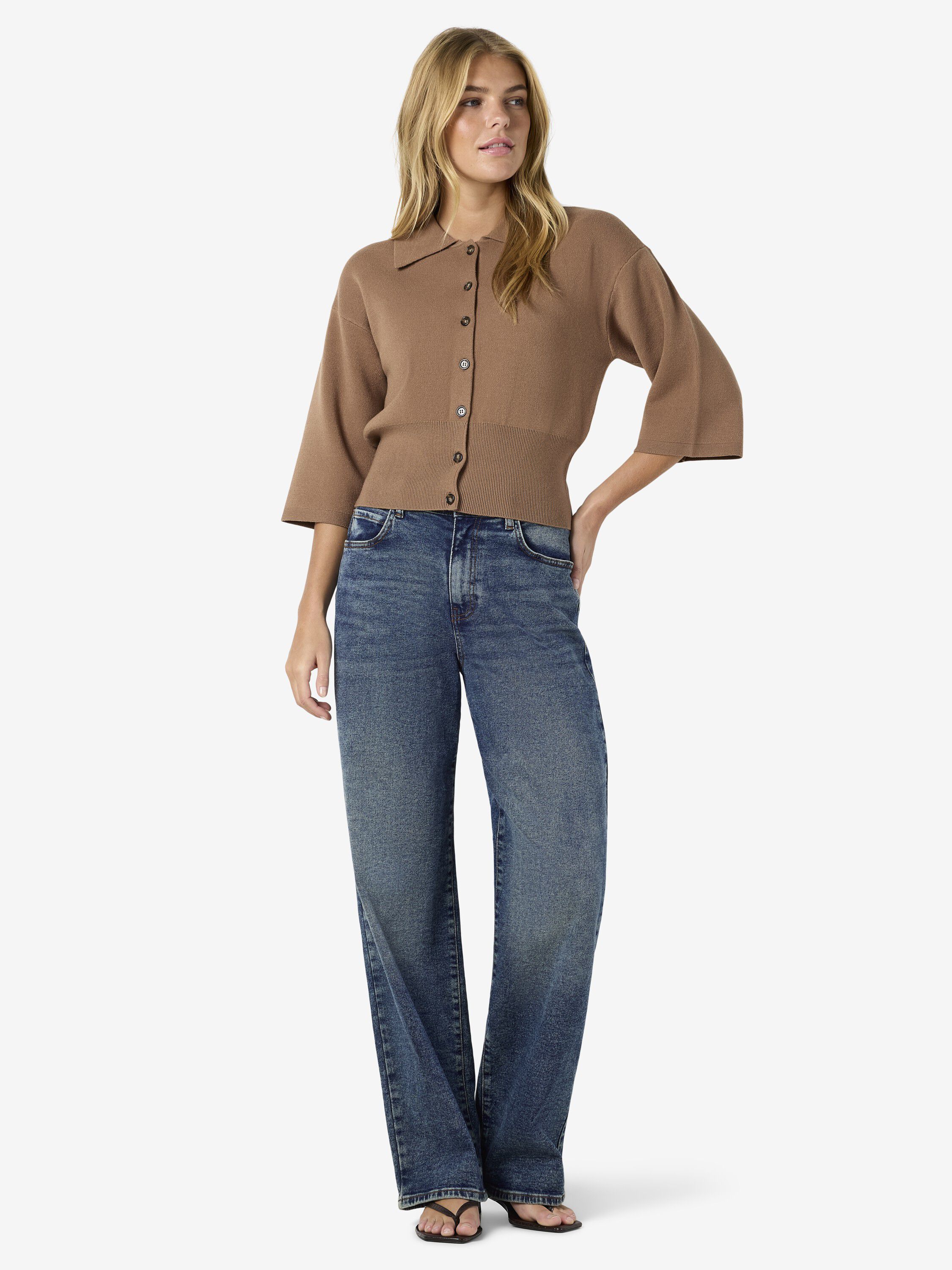 NMSHYLA 3/4 SLEEVE KNIT POLO CARDIG