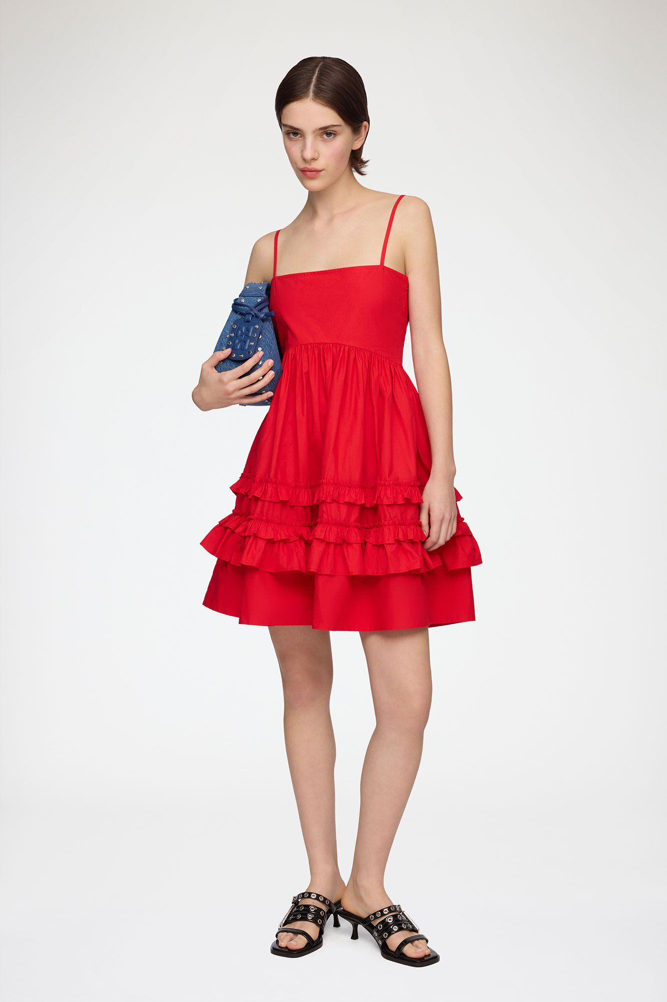 Cotton Poplin Mini Strap Frill Dres