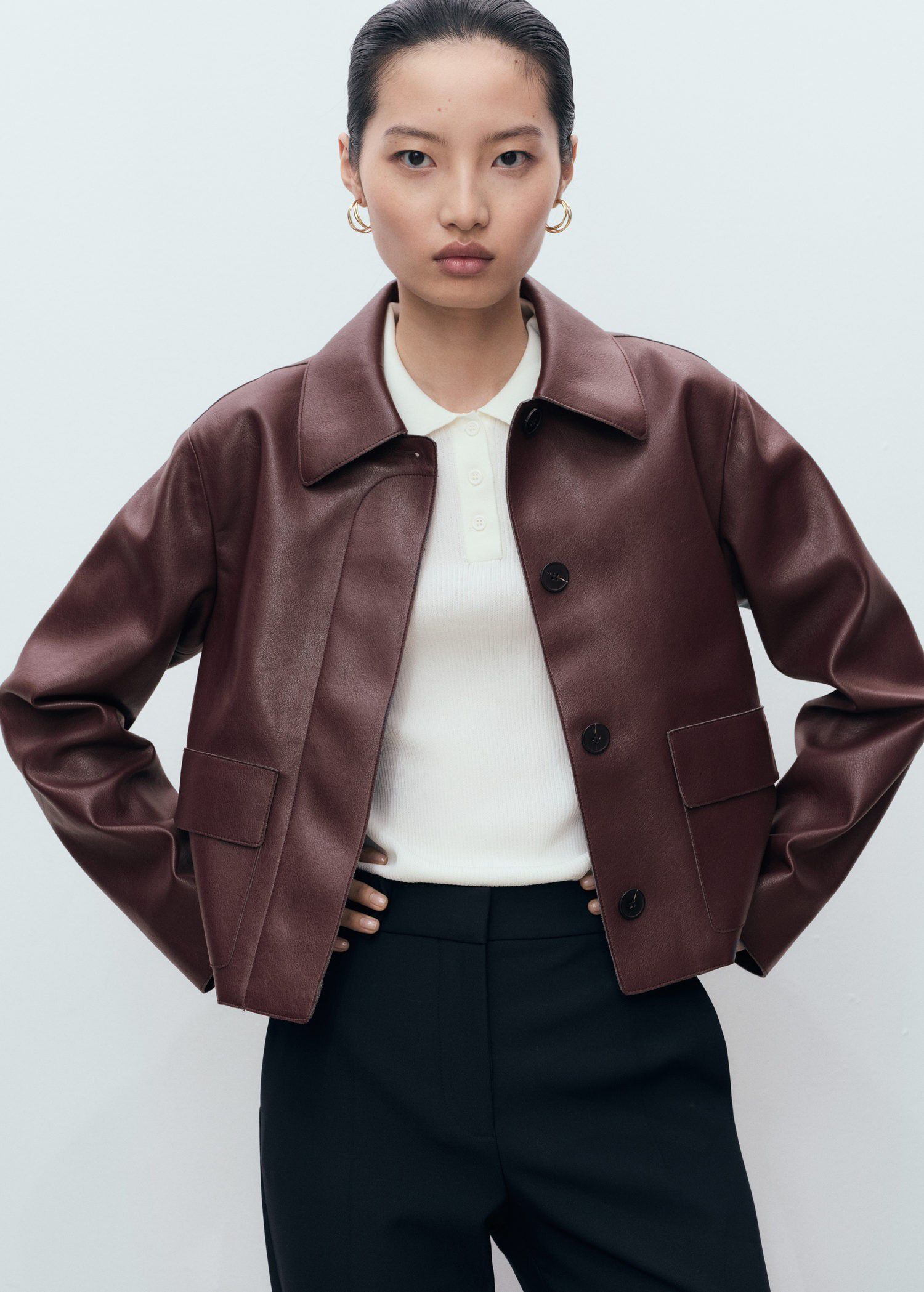 Leather-effect jacket with pockets