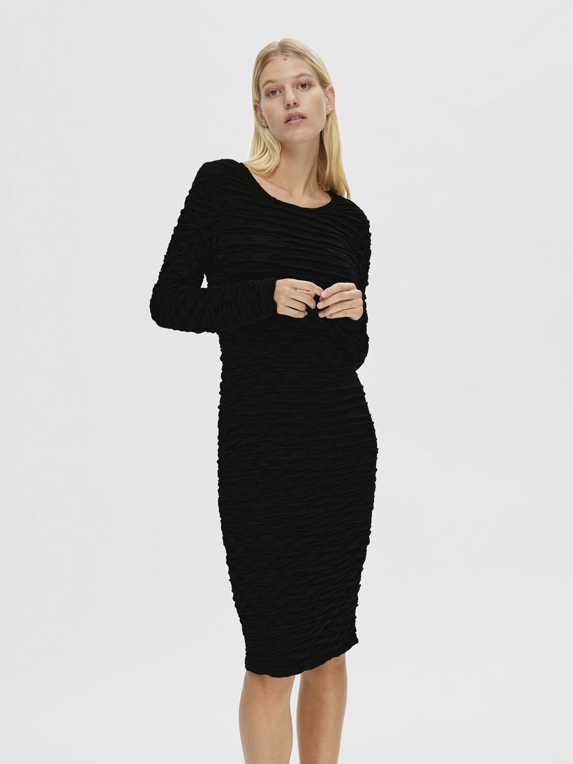 SLFLISETTE LS O-NECK MIDI DRESS EX