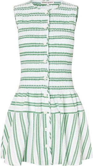 2367 Smocked Cotton, Sleeveless Smocked Short Dress