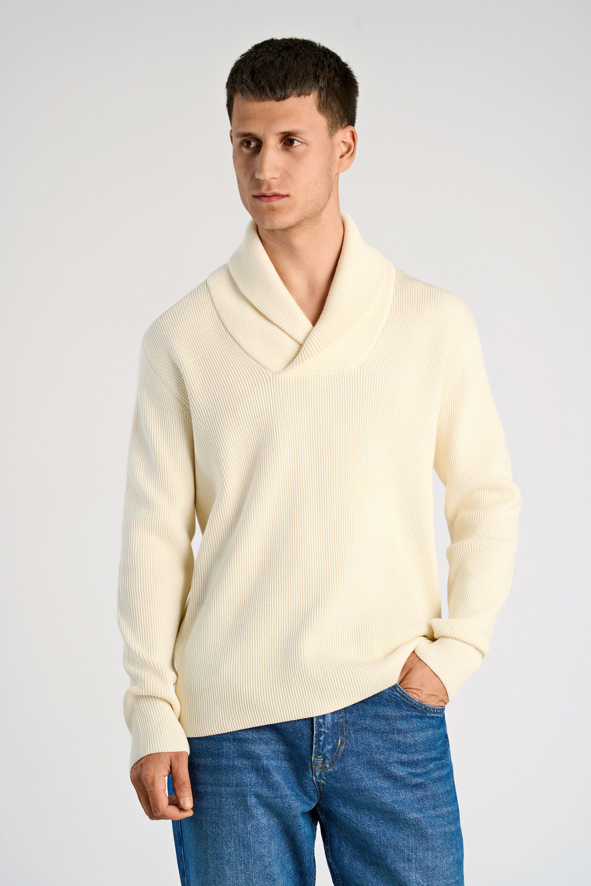 Shawl collar rib knit