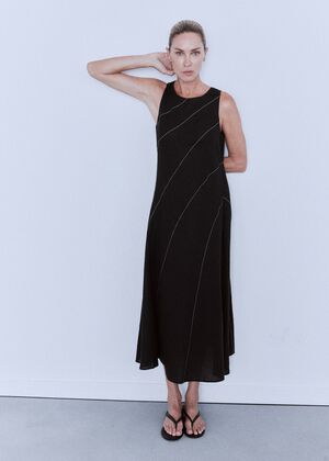 Linen dress with contrast stitching