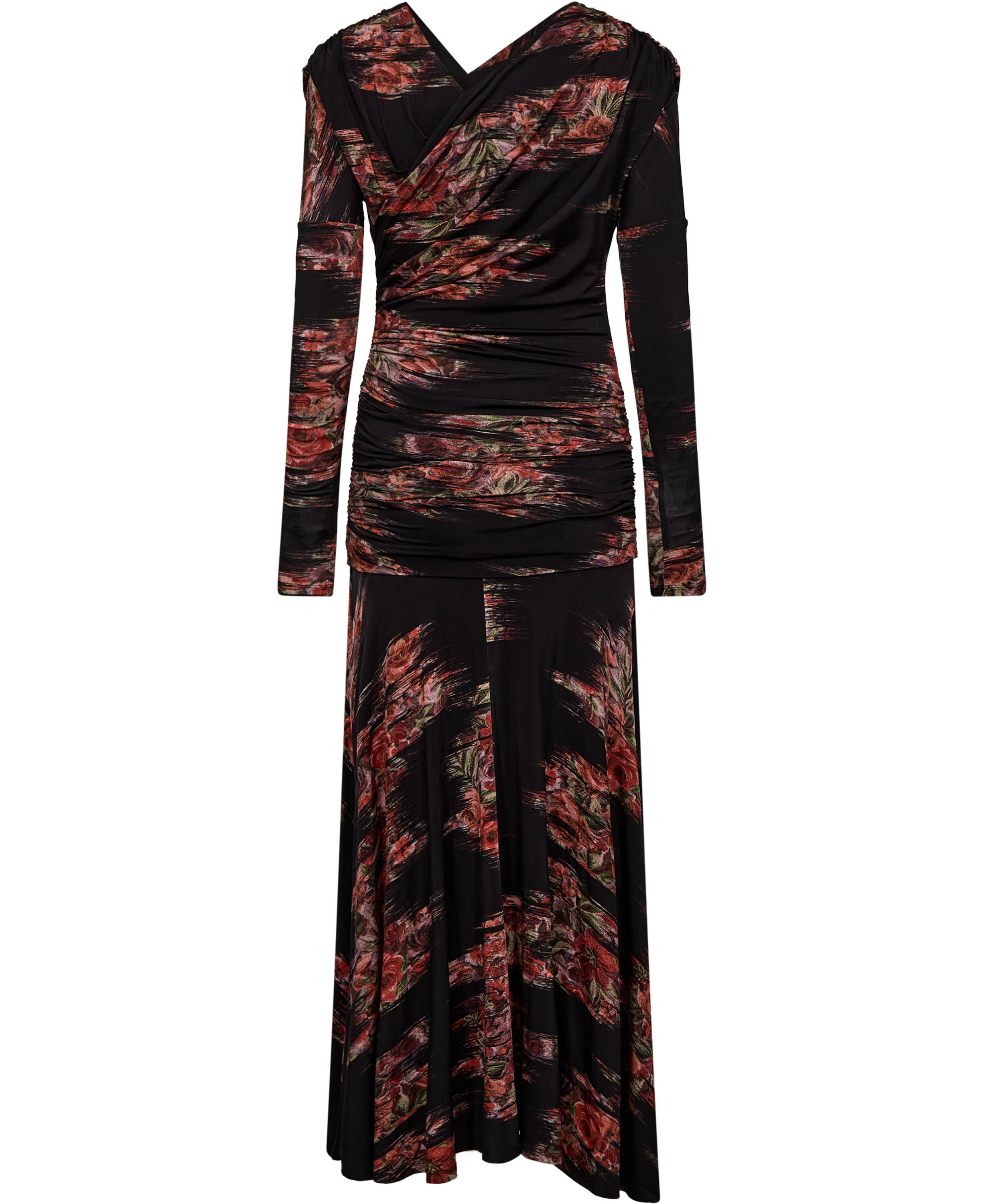 Printed Shiny Jersey Ruched Long Dr