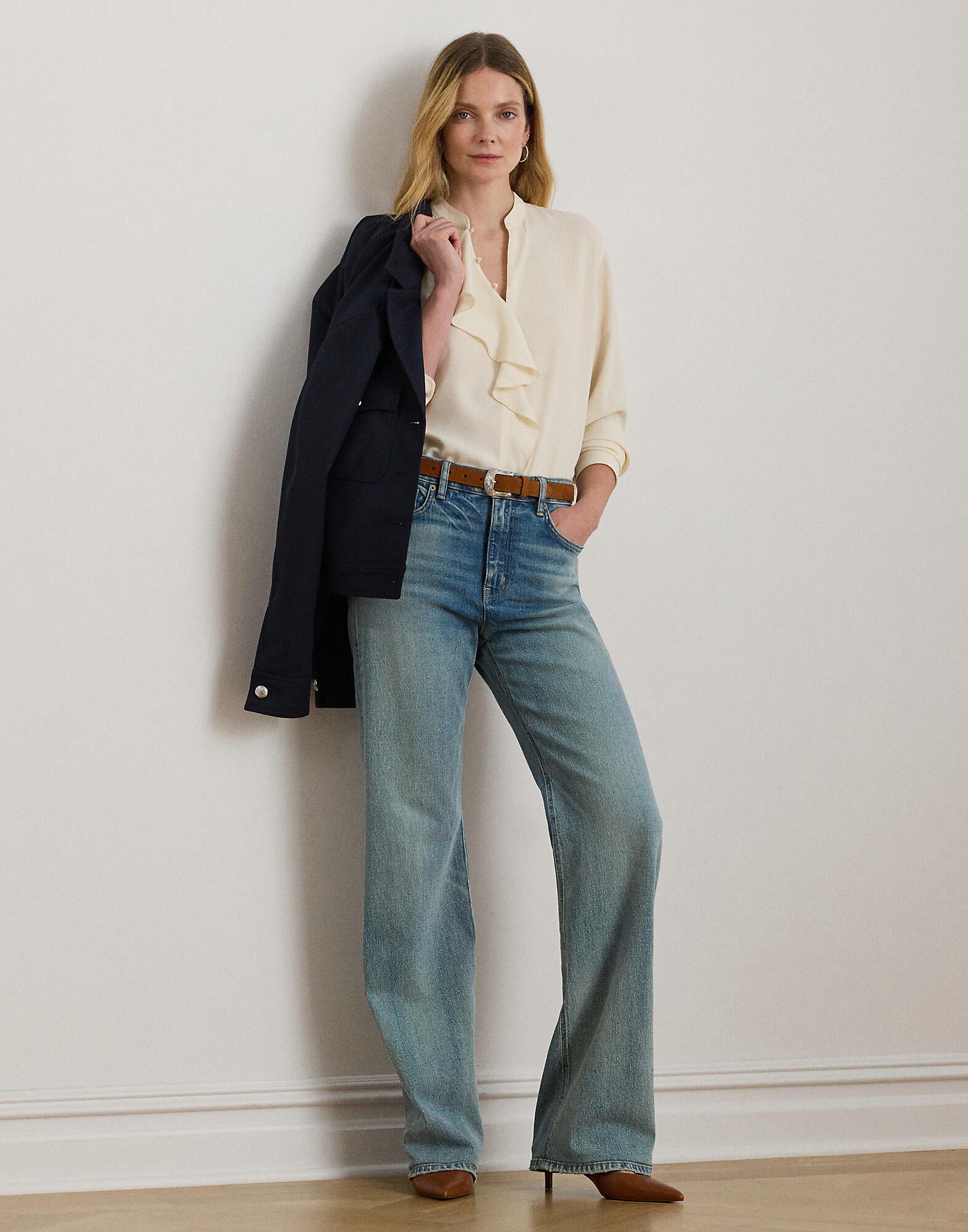 Ruffle-Trimmed Georgette Tunic