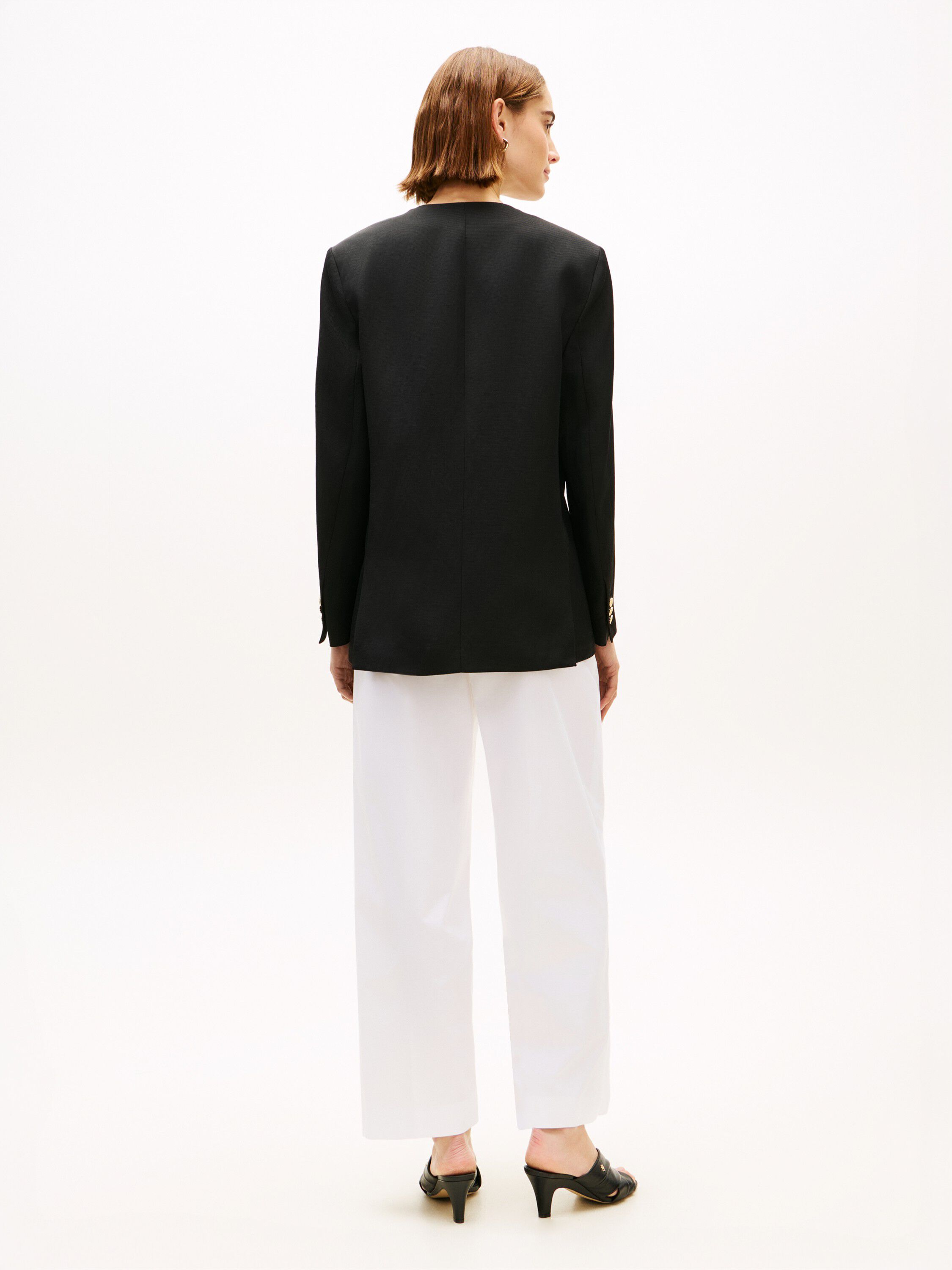 Gold-Tone Button Relaxed Linen Blend Blazer