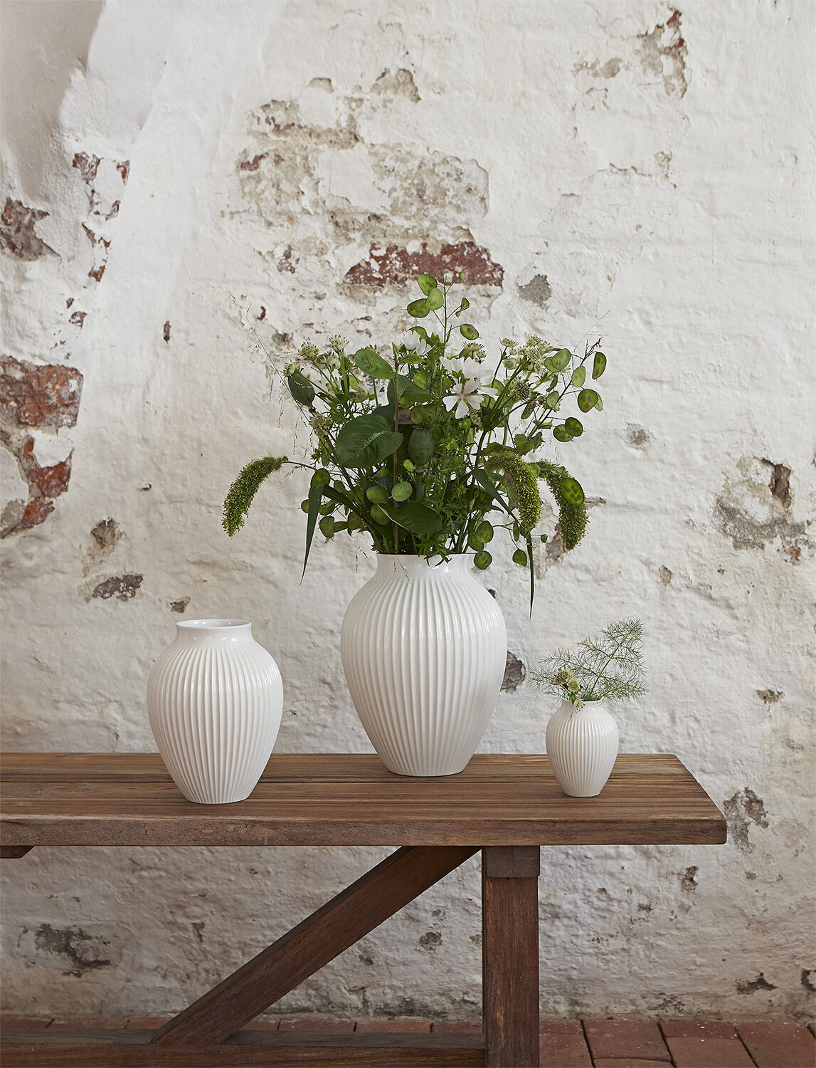 Knabstrup, vase, riller hvid, 12,5 cm