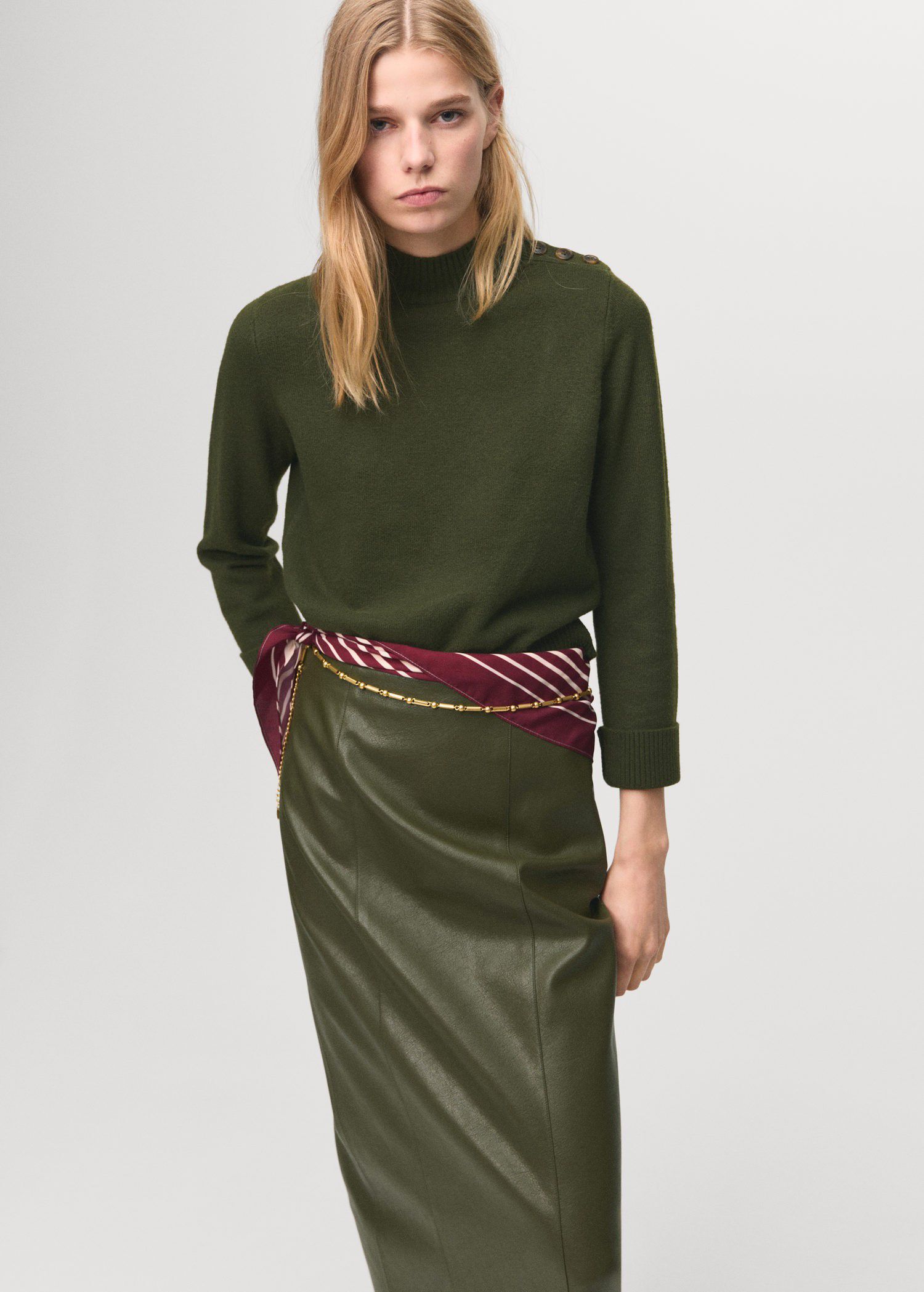 Perkins-neck sweater with button