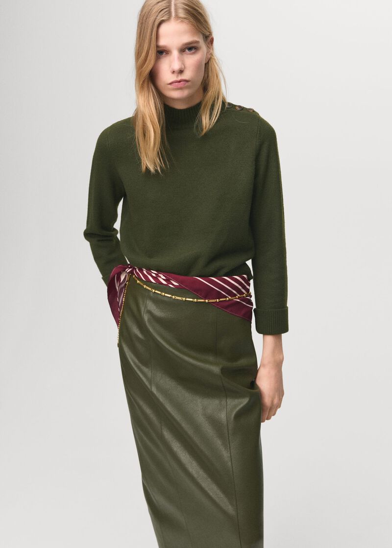 Perkins-Neck Sweater With Button