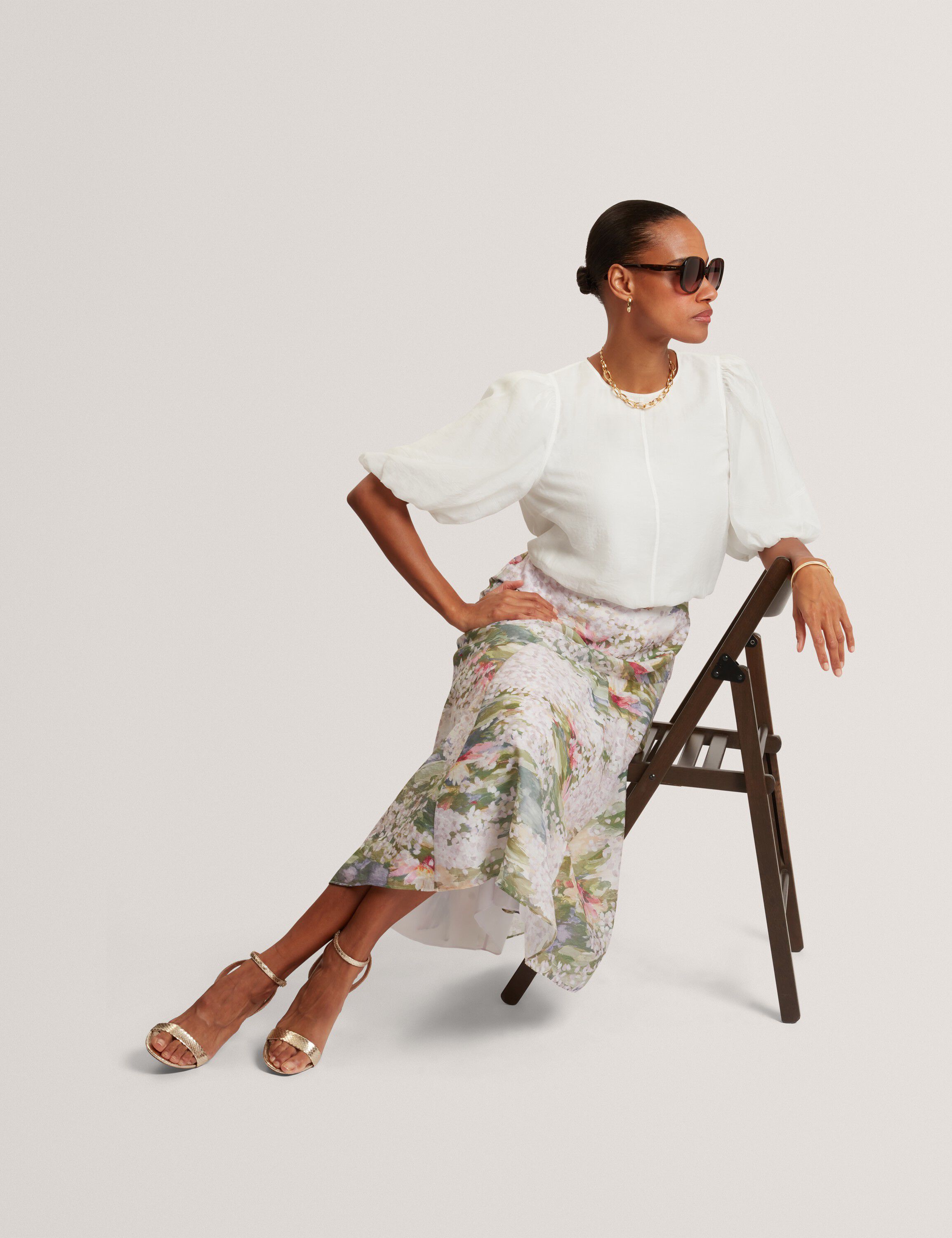 LAYDA Printed Midi Skirt With Diago