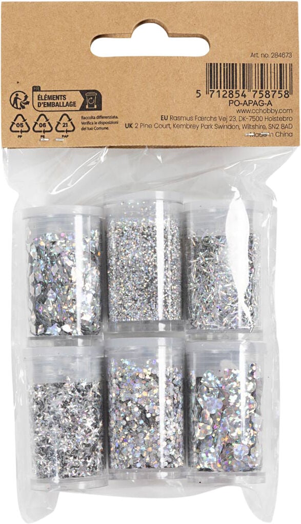 Bio-glimmer & Pailletter, r&oslash;d, 6x7ml.