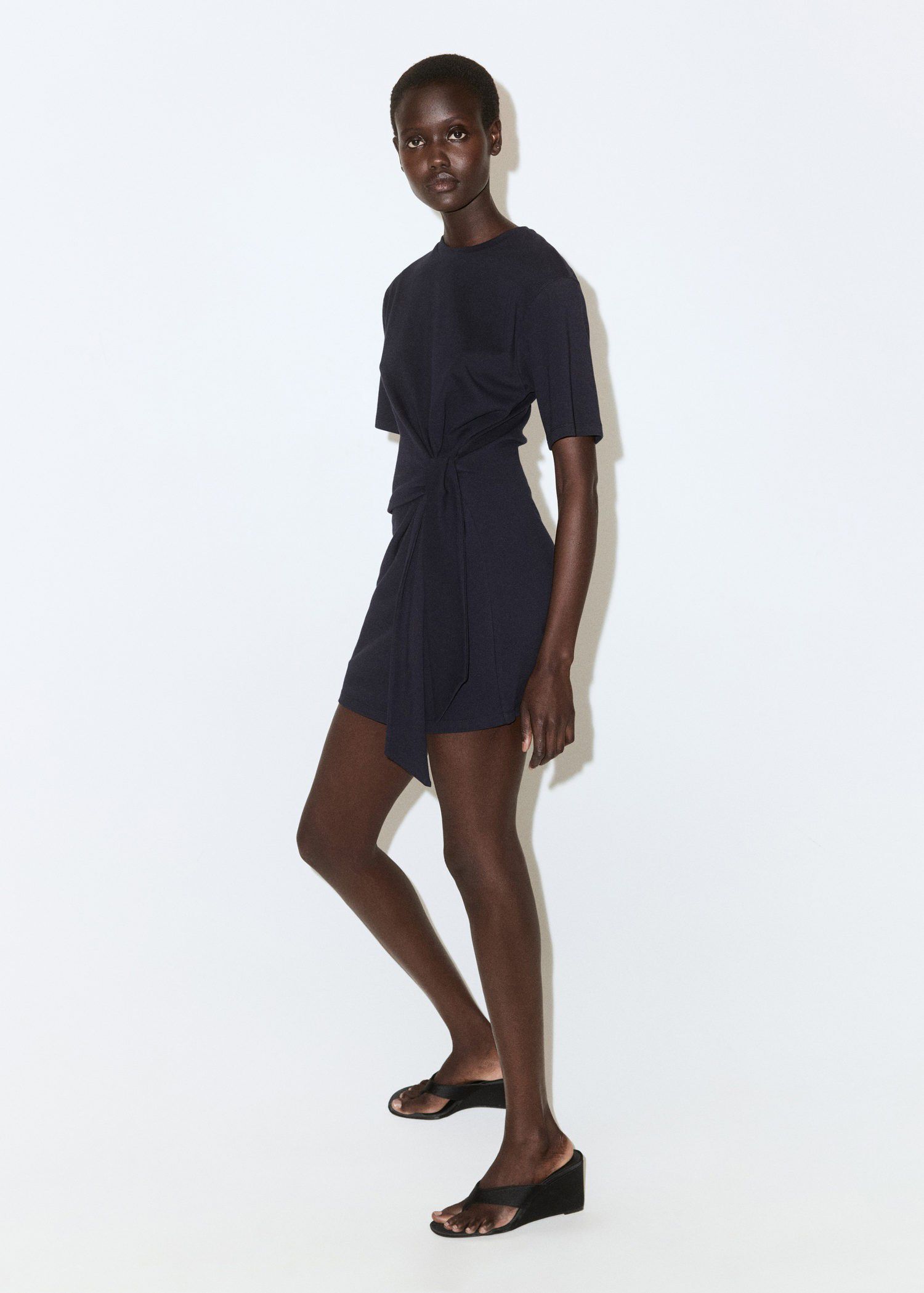 Cotton dress with side bow