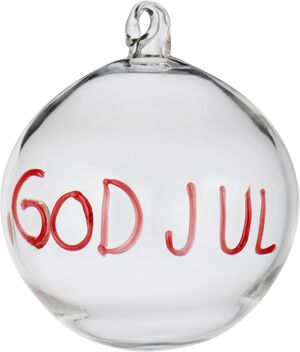 Julekugle klar m/r&oslash;dt tekst GOD JUL
