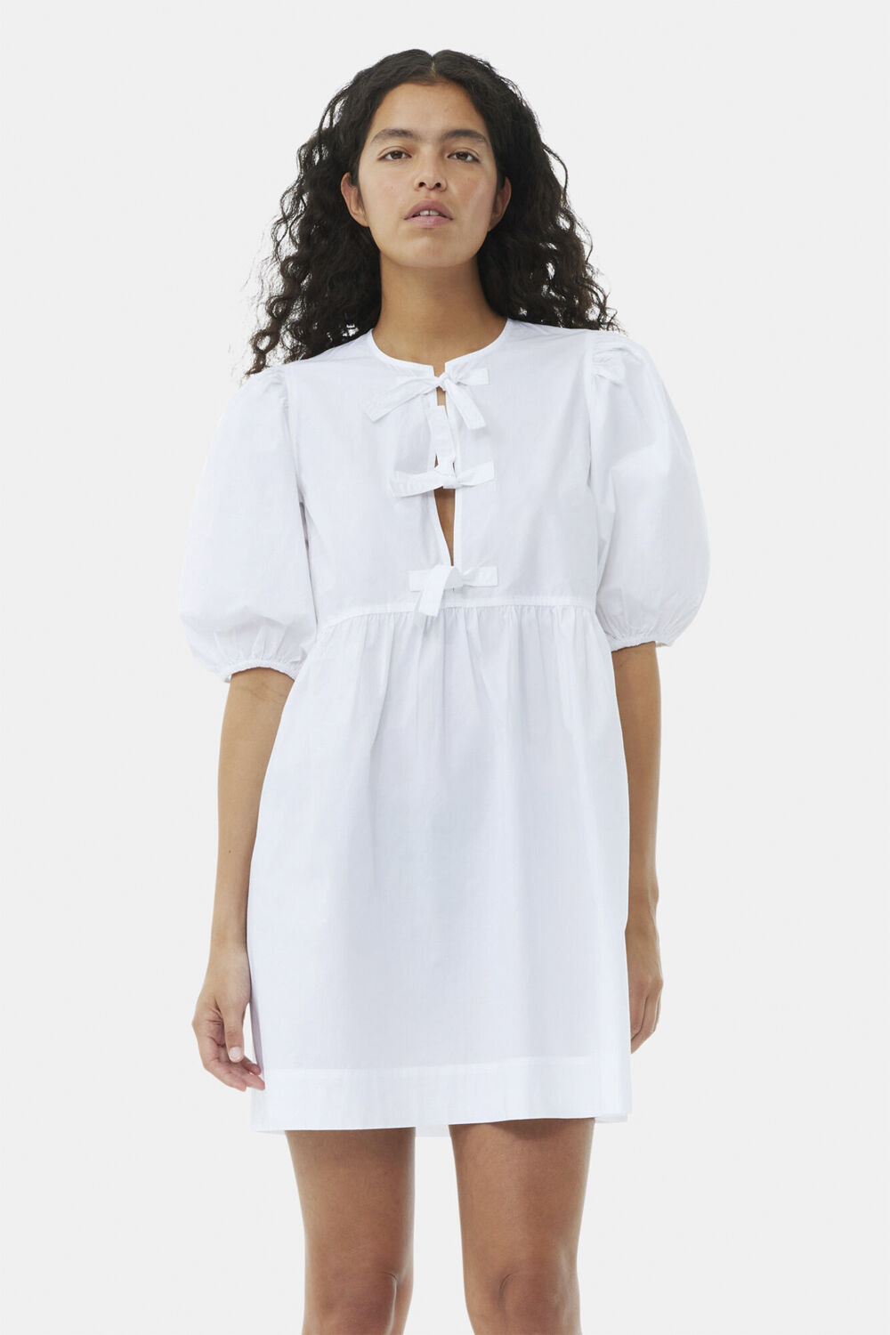 Printed Cotton Tie String Mini Dres