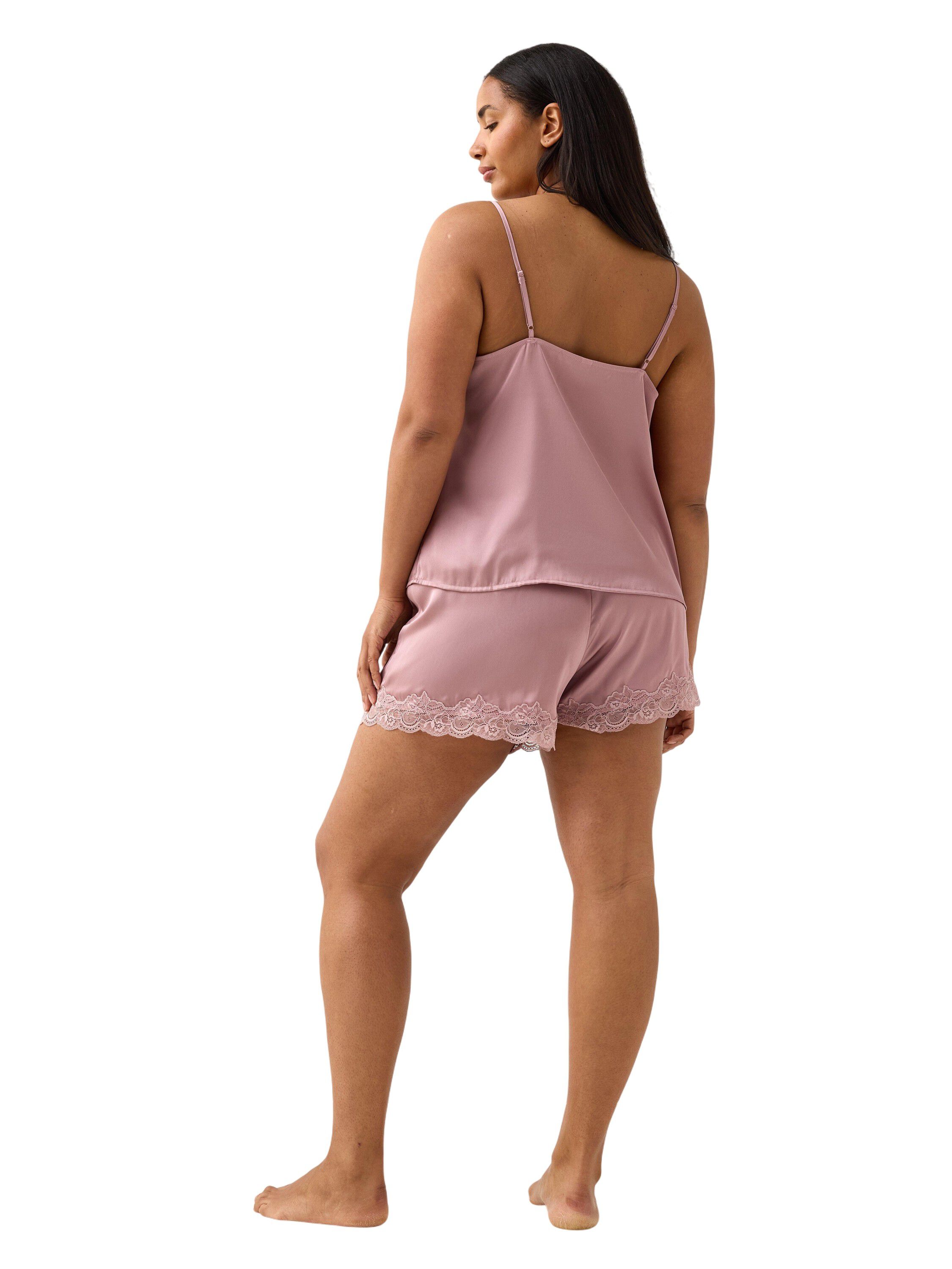 Mjuka pyjamasshorts i satin med spe