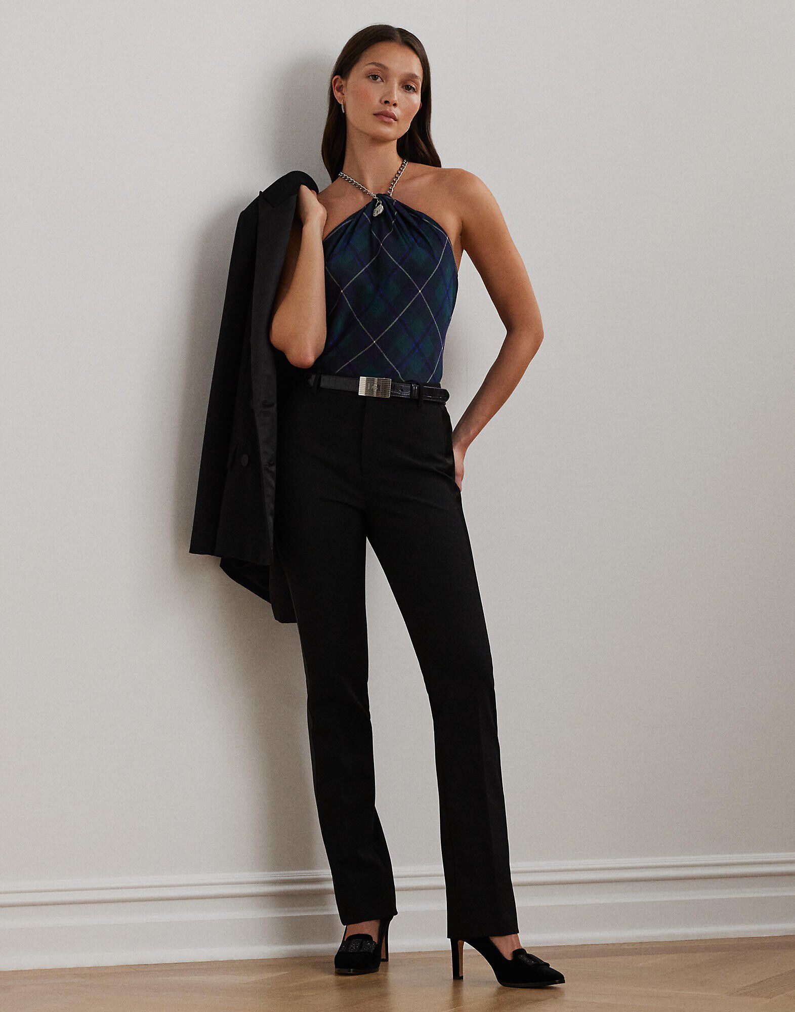 Satin-Trim Double-Faced Crepe Pant