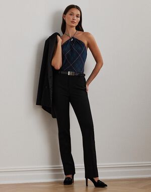 Satin-Trim Double-Faced Crepe Pant