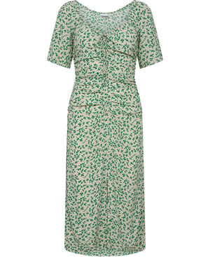 Printed Crepe Gathered U-neck Midi