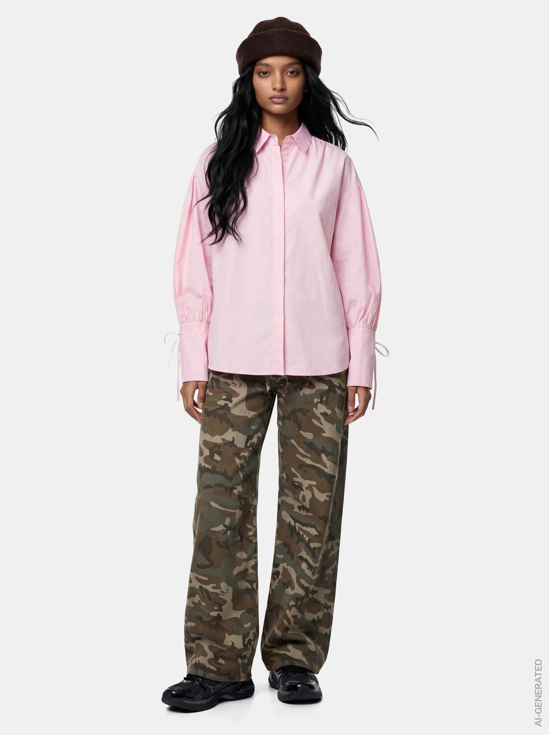 PCANNI LS PLEATED DETAIL SHIRT WVN