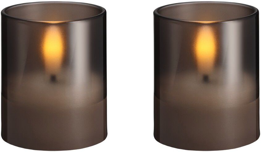 Moods & More - LED glass candle, Hurricane, Charcoal, 2-pack