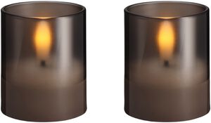 Moods & More - LED glass candle, Hurricane, Charcoal, 2-pack