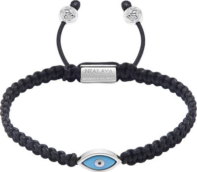 Men's Black String Bracelet with Stainless Steel Evil Eye