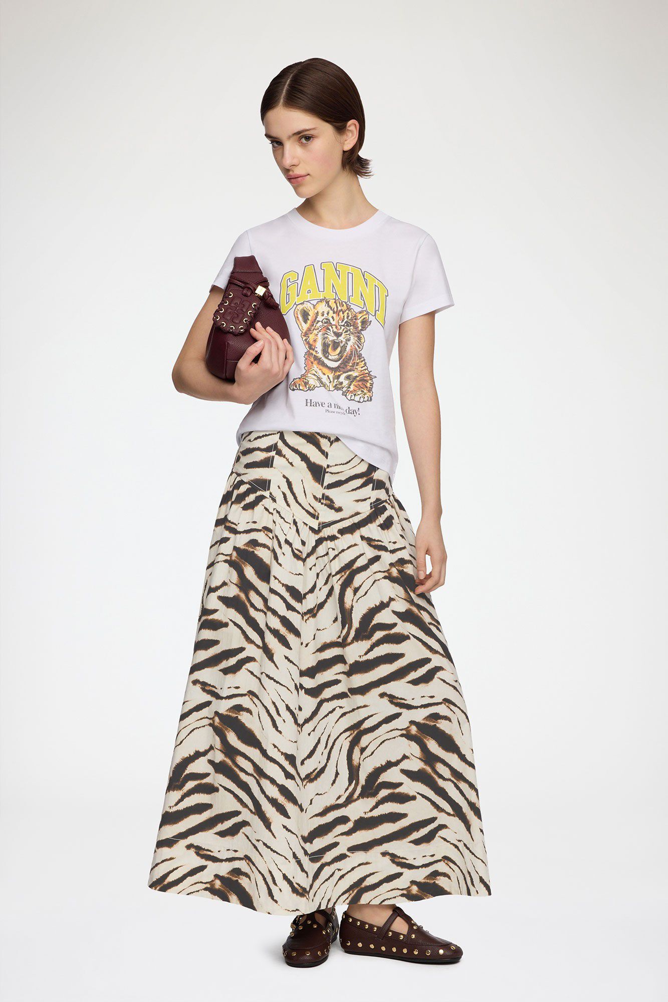 Printed Stretch Cotton Long Skirt