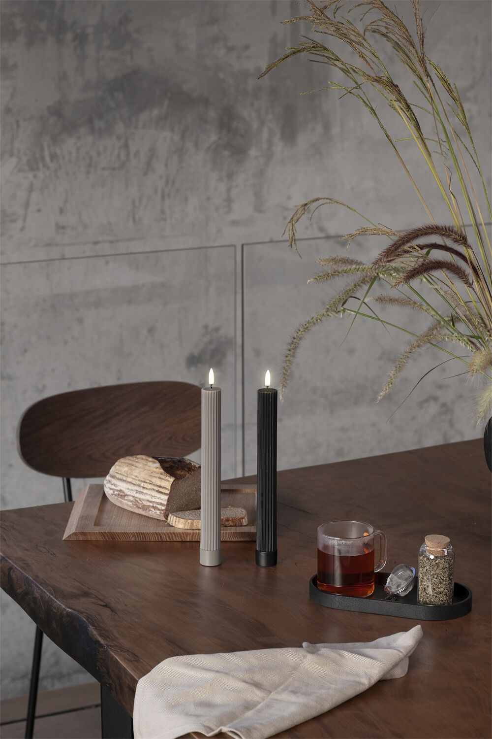 LED taper candle grooved, Sandstone, smooth, 2-pack, 3,2x25,