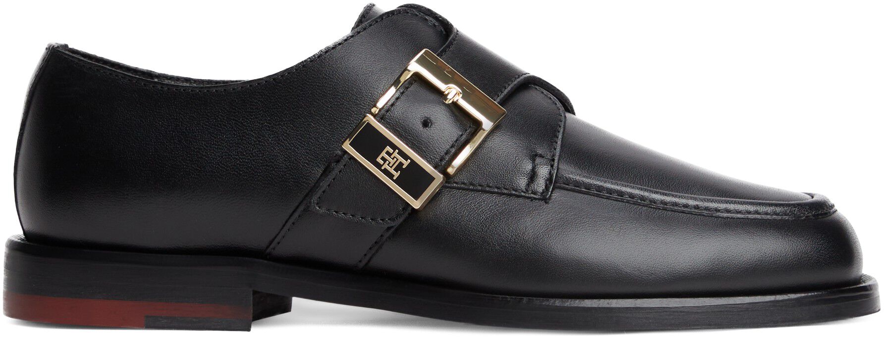 New York Label Leather Buckle Moc Toe Loafers