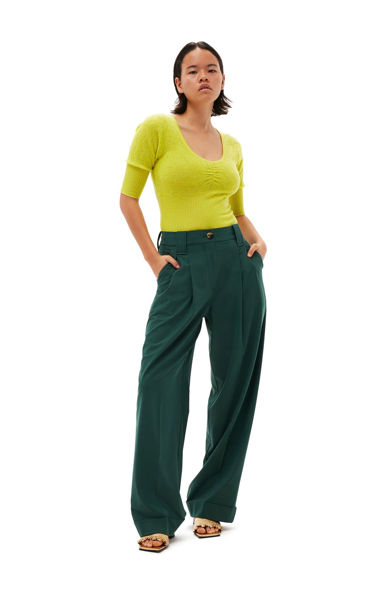 Drapey Melange Loose Mid Waist Plea