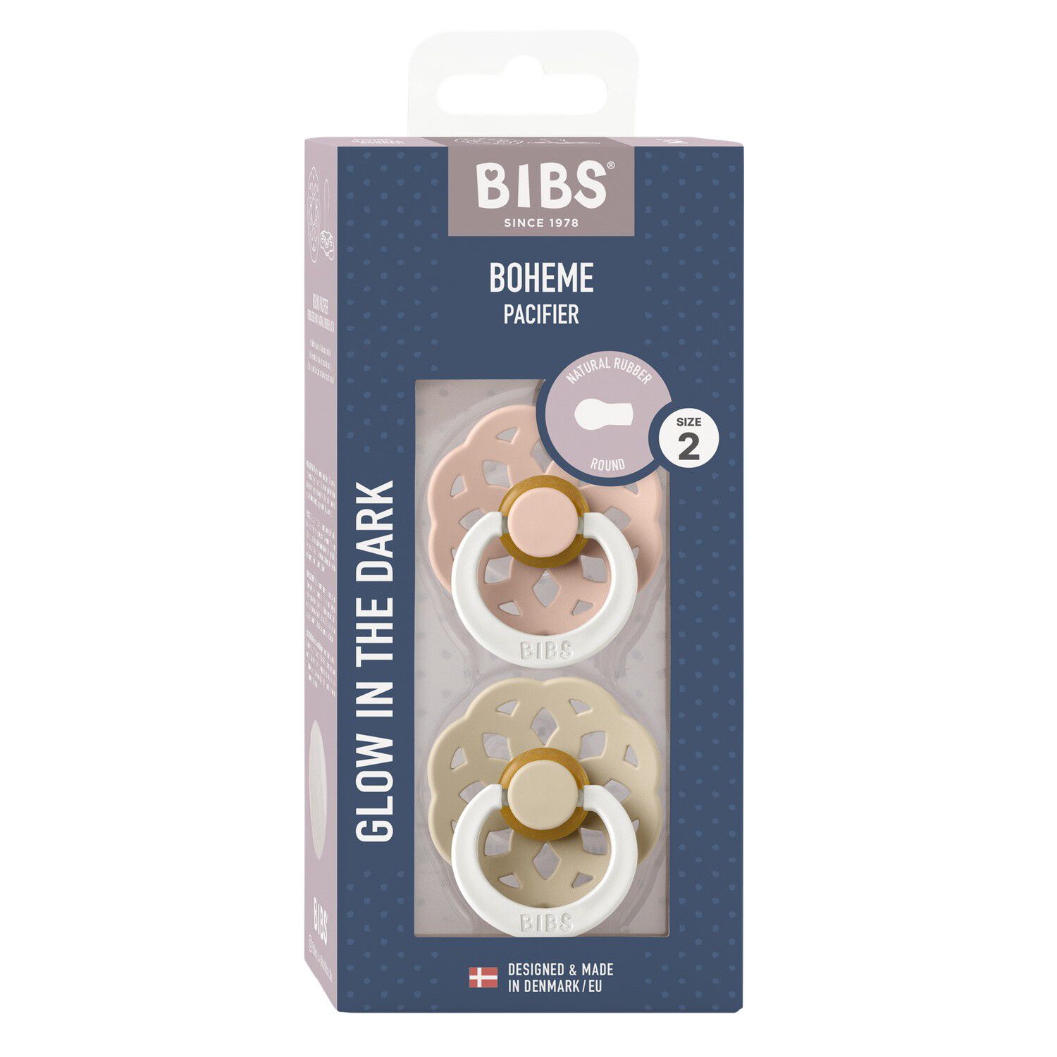 BIBS Boheme 2 PACK Latex Size 2 Blush GLOW/Vanilla GLOW