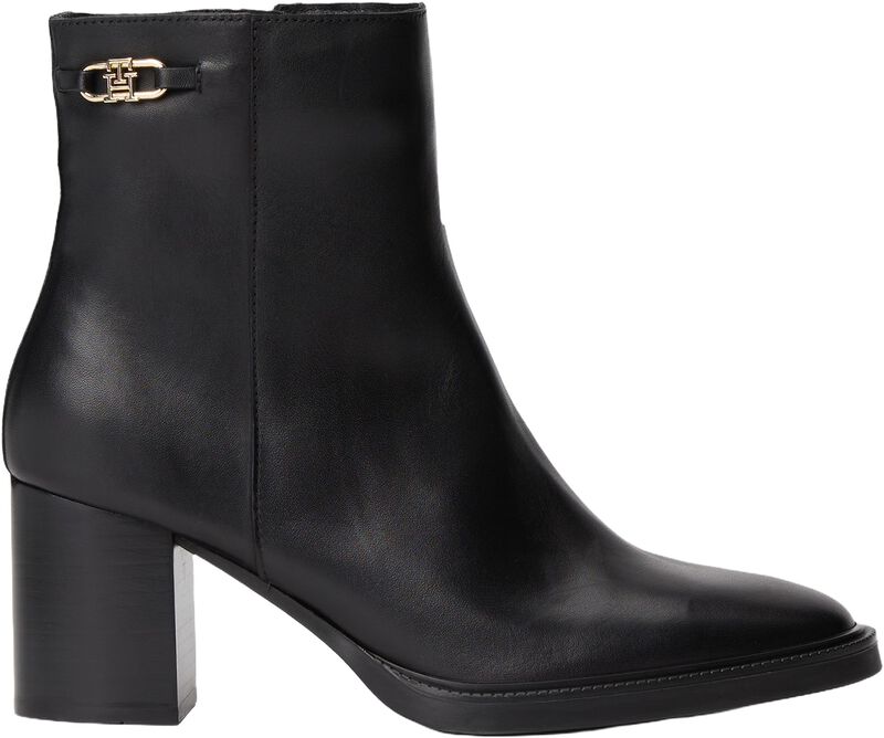 Stacked Heel Leather Ankle Boot