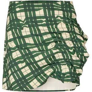 2429 Checkered Cady, Asymmetric Gathered Ruffle Mini Skirt